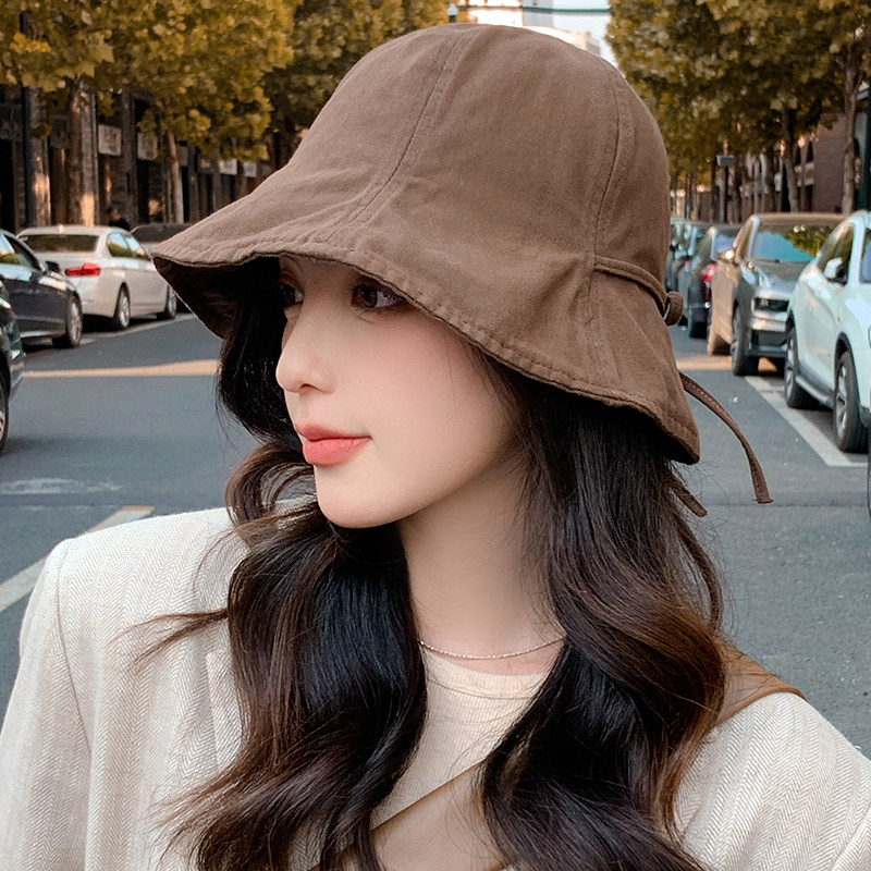 秋季薄款蝴蝶结抽绳绑带渔夫帽子女户外出游时尚百搭可折叠盆帽