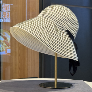 2026户外新款条纹绑带法式渔夫帽子女款遮阳帽防晒帽赫本风太阳帽