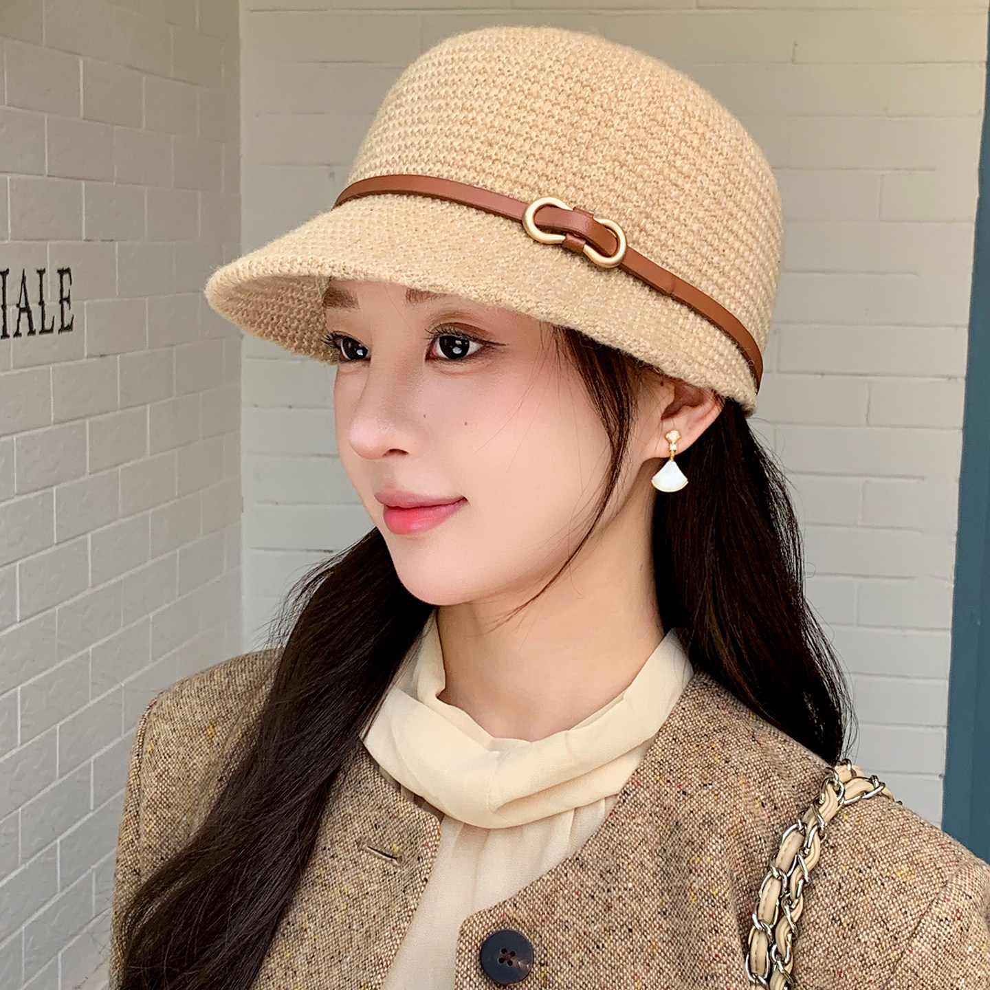 秋冬英伦复古宽檐保暖渔夫帽女