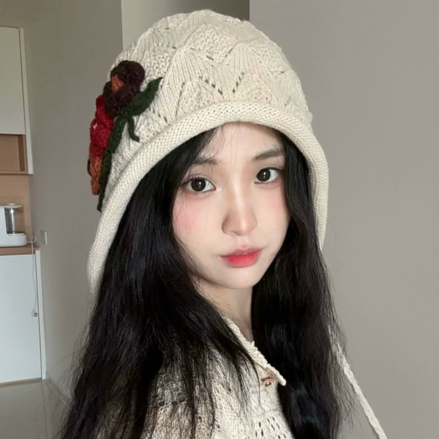秋冬民族风花朵保暖针织帽女