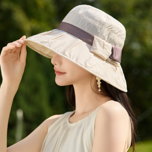 赫本风蝴蝶结宽檐帽子女显脸小春夏季遮阳帽防晒帽透气渔夫帽盆帽