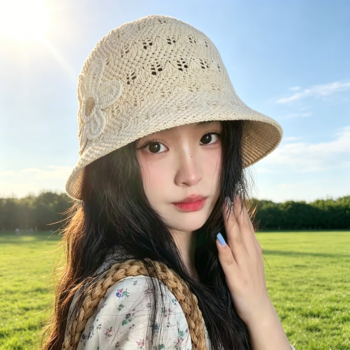 镂空针织渔夫帽女春夏透气防晒