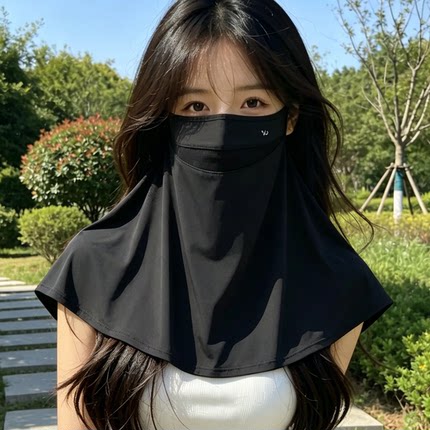 冰丝防晒面罩女夏季薄款护颈一体遮阳防紫外线透气骑行口罩脸基尼