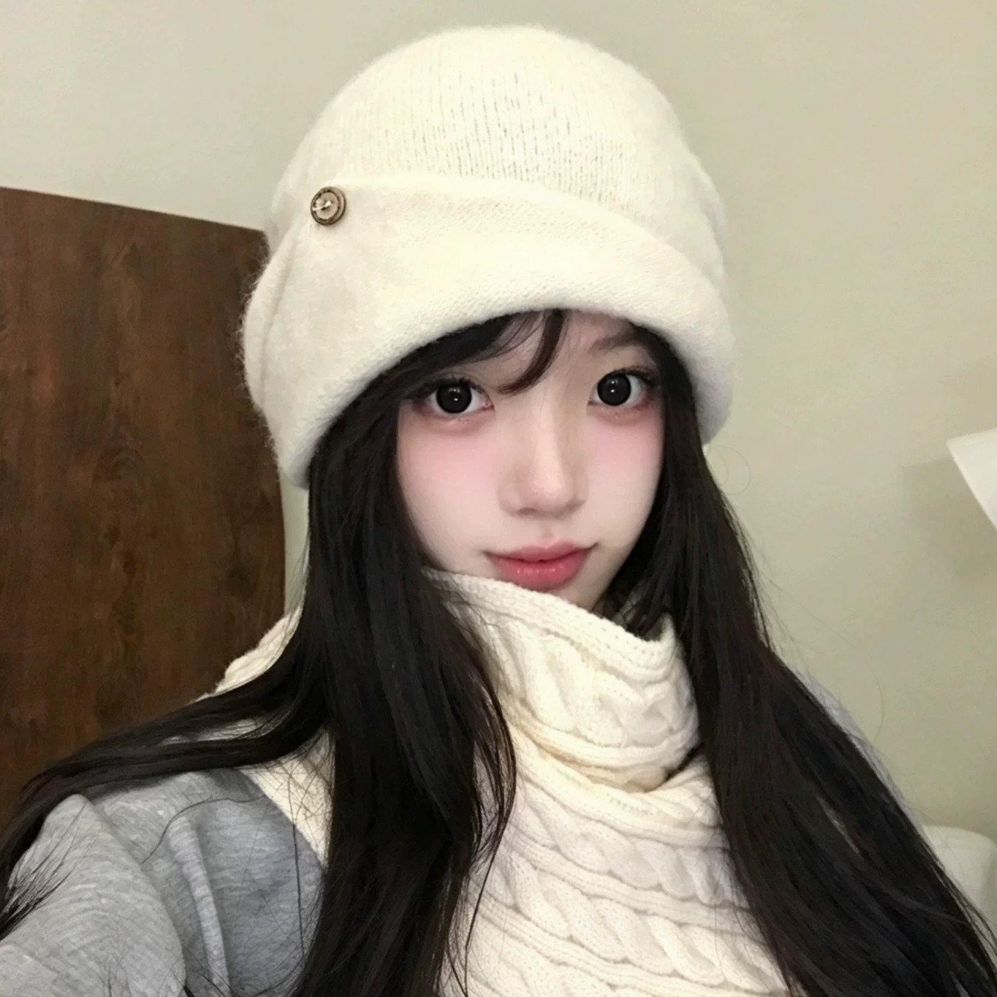 韩系复古金属标保暖堆堆帽女