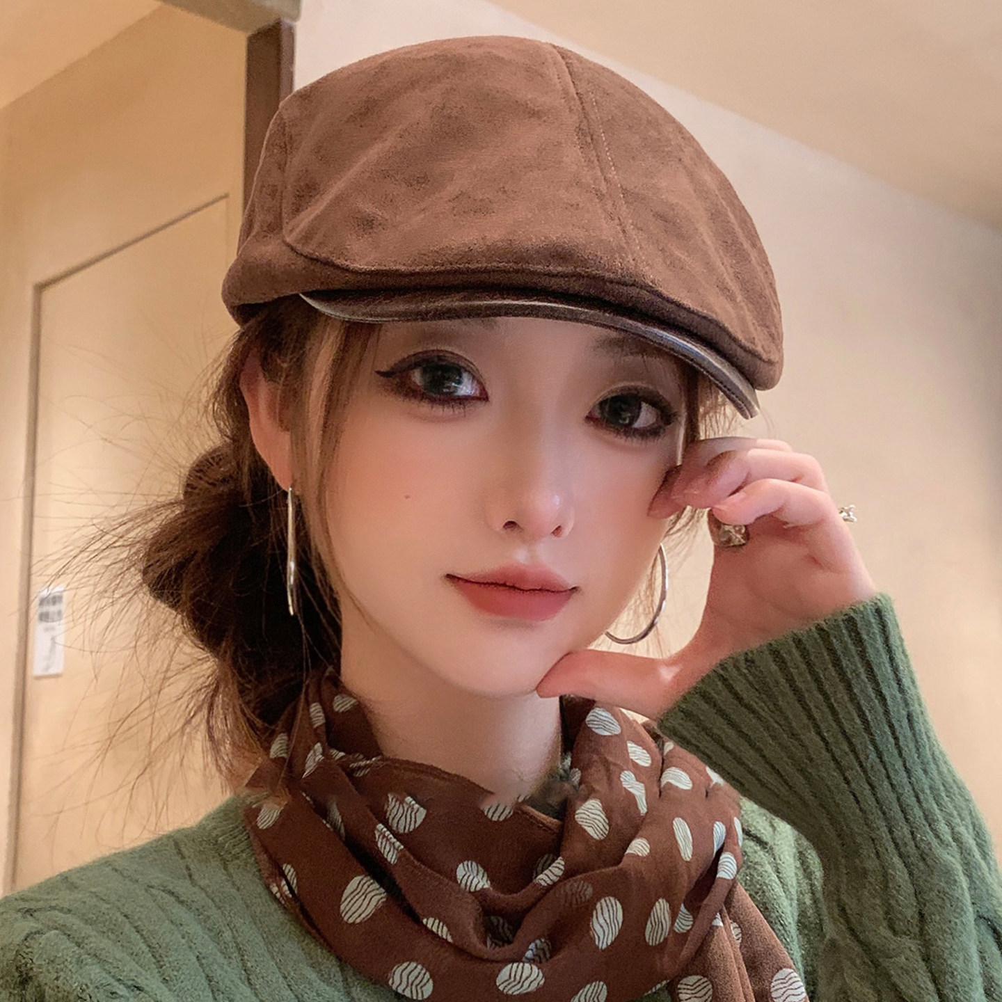 美拉德麂皮绒显脸小报童帽女款