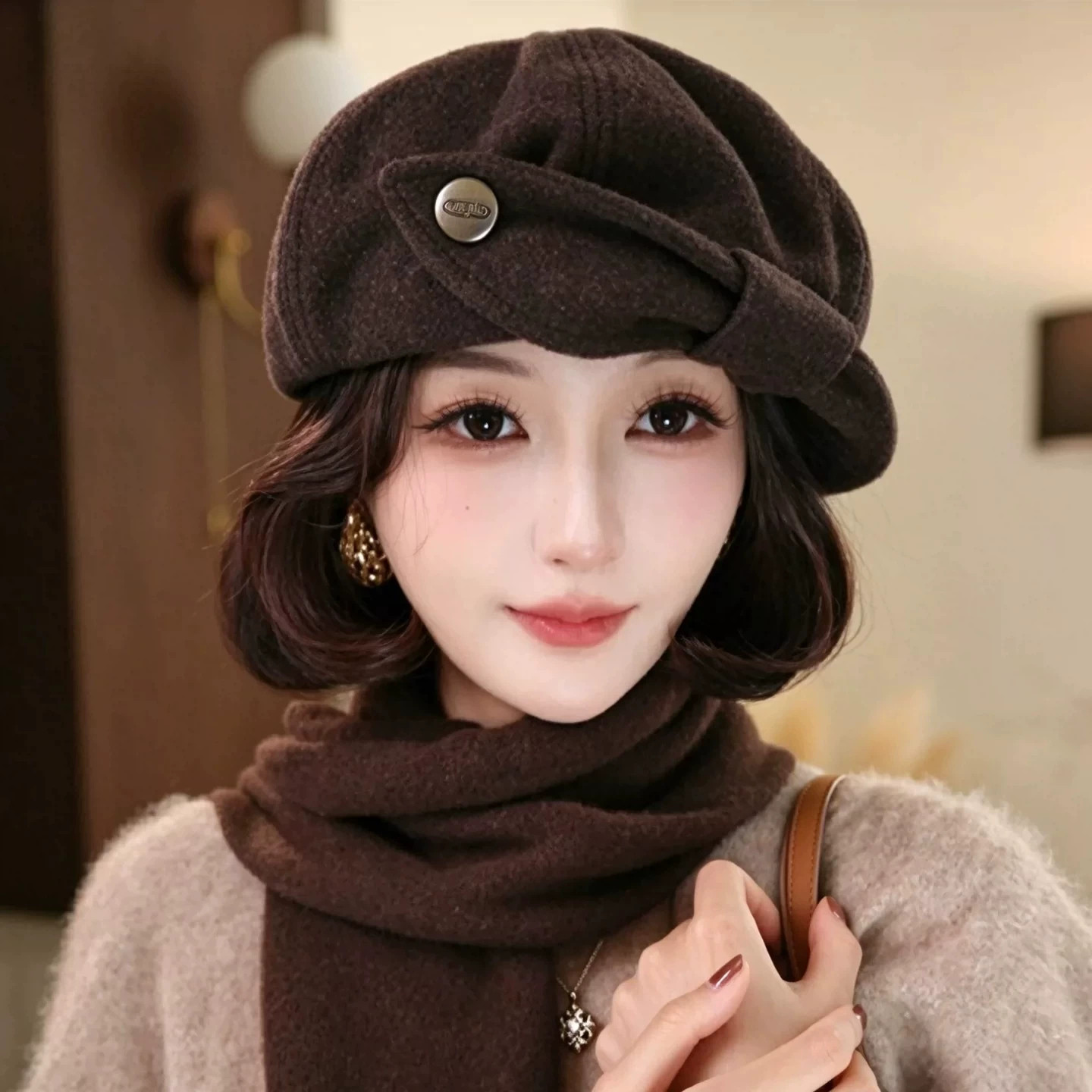 秋冬保暖显脸小百搭女毛呢贝雷帽