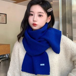 克莱因蓝围巾女2025秋冬季新款加厚保暖围脖高级感哈尔滨穿搭护颈