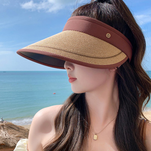 草编条纹空顶帽女防晒夏厂家直销