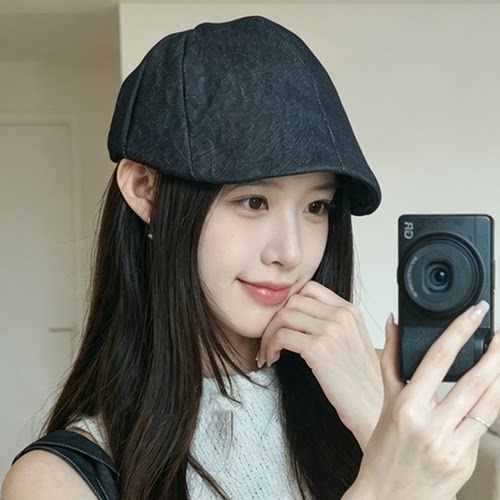 韩版牛仔贝雷帽女春夏显脸小
