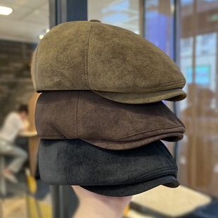 新款 秋季 日系全麻纯色贝雷帽子女复古英伦风画家帽修饰脸型显脸小