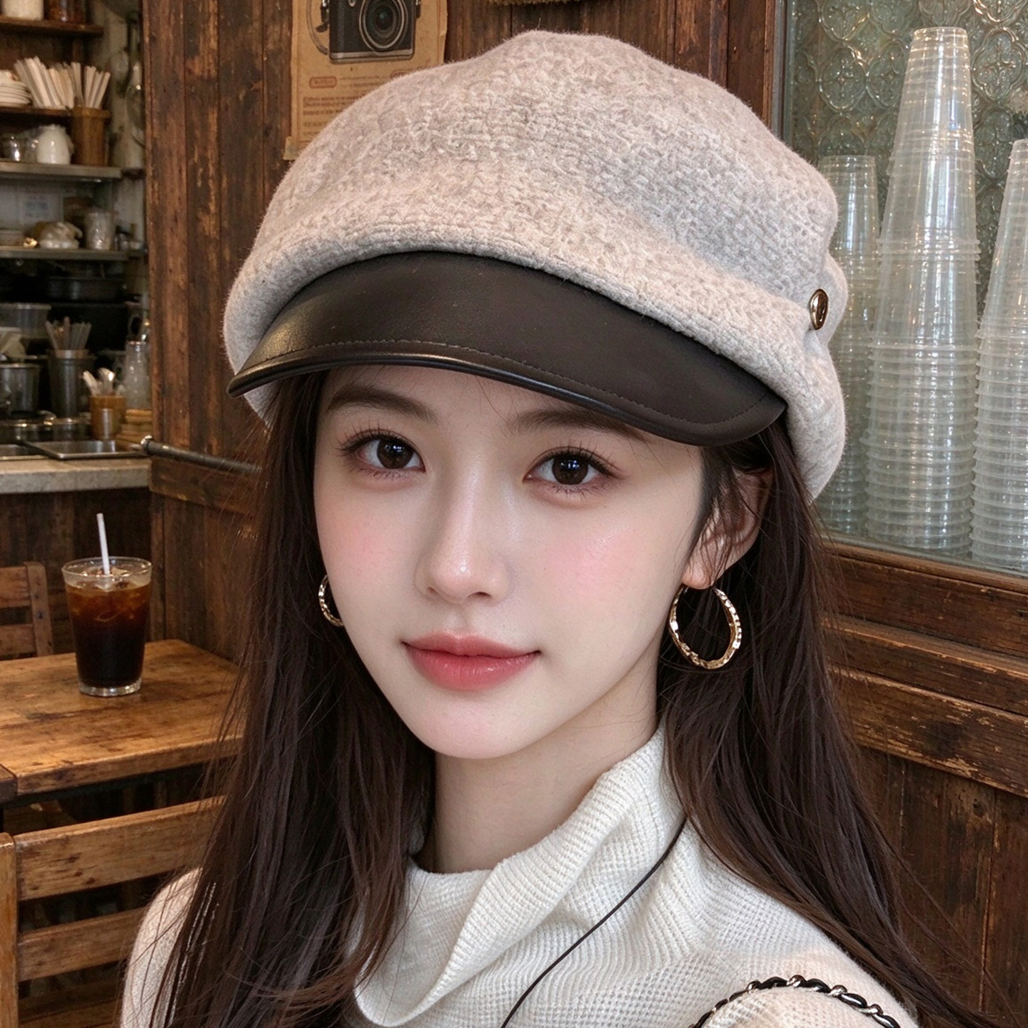 英伦复古撞色秋冬保暖八角帽女