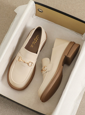 配裙子小皮鞋女春季2025新款真皮乐福鞋女平底大码女鞋41一43单鞋