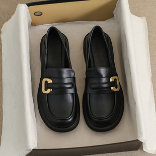 黑色小皮鞋女春秋2023新款软底单鞋厚底乐福鞋英伦小码女鞋33 34