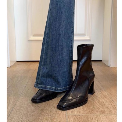 法式短靴女高跟马丁靴小红书网红