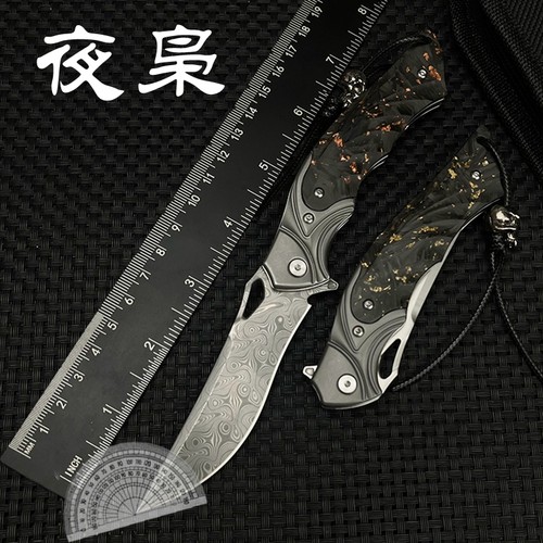 大马士革钢高氮钢折叠刀