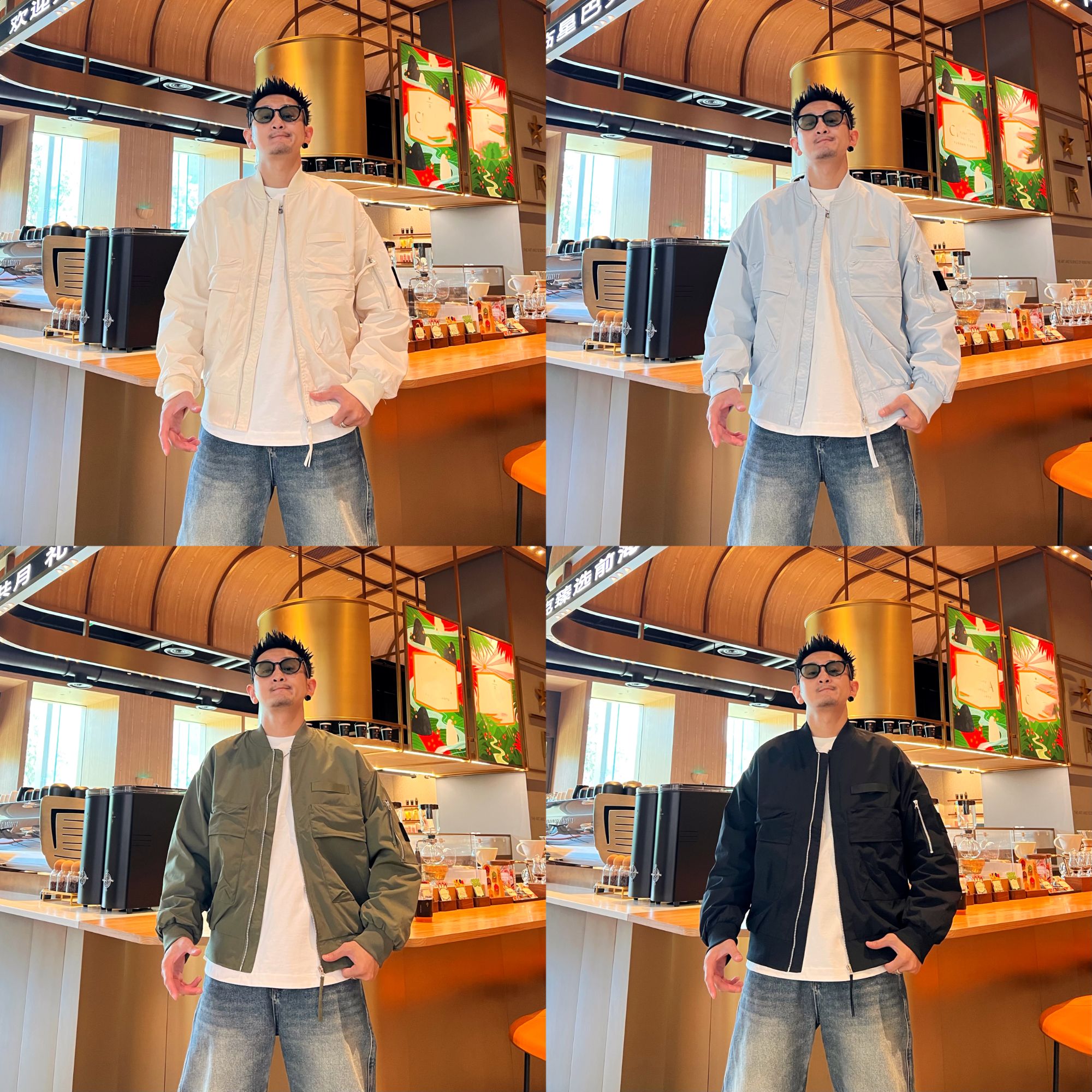 秋季新款时尚百搭经典痞帅美式棒球领大口袋休闲宽松男款夹克外套