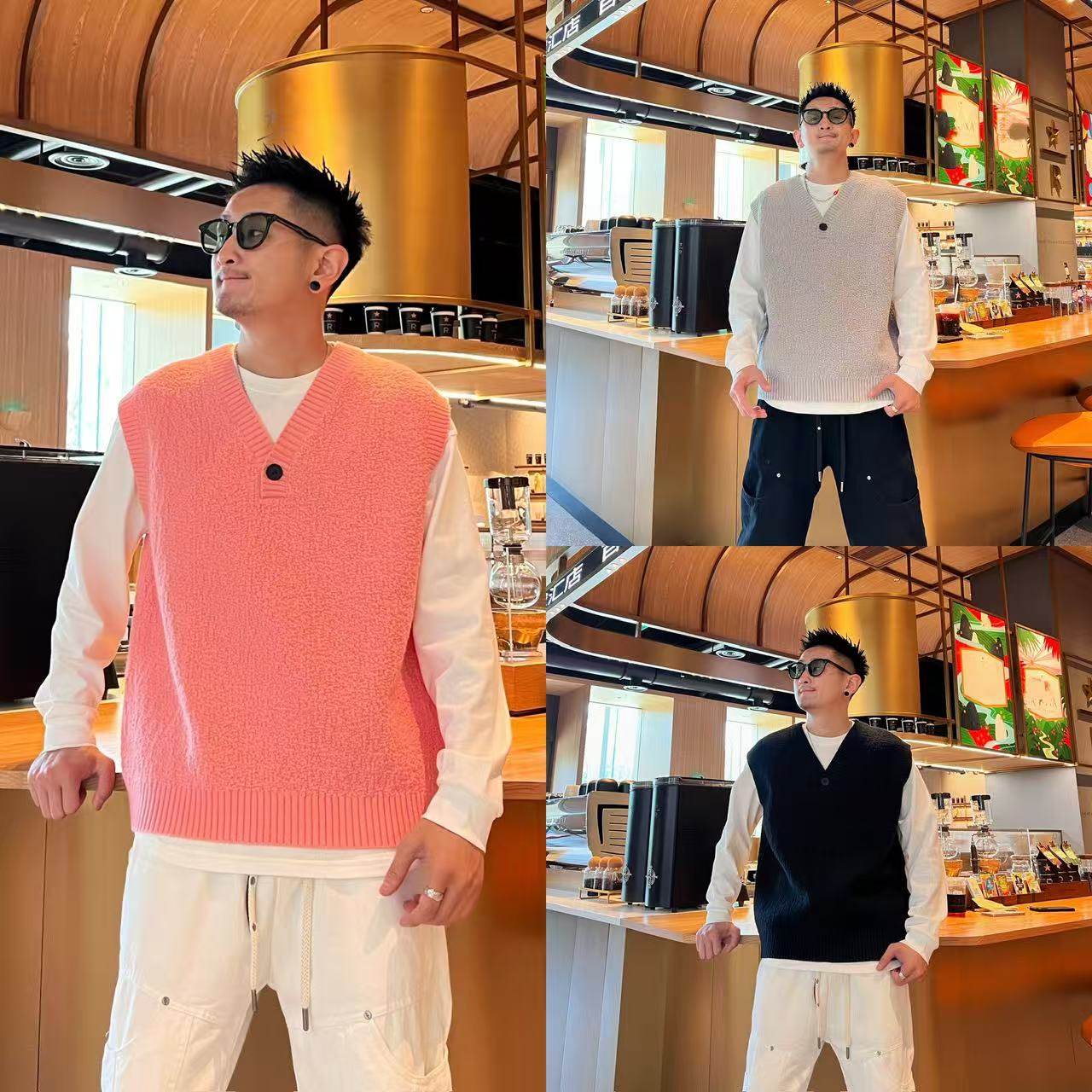 简约个性休闲百搭时尚宽松潮流秋季新款纯色男士马甲背心上衣