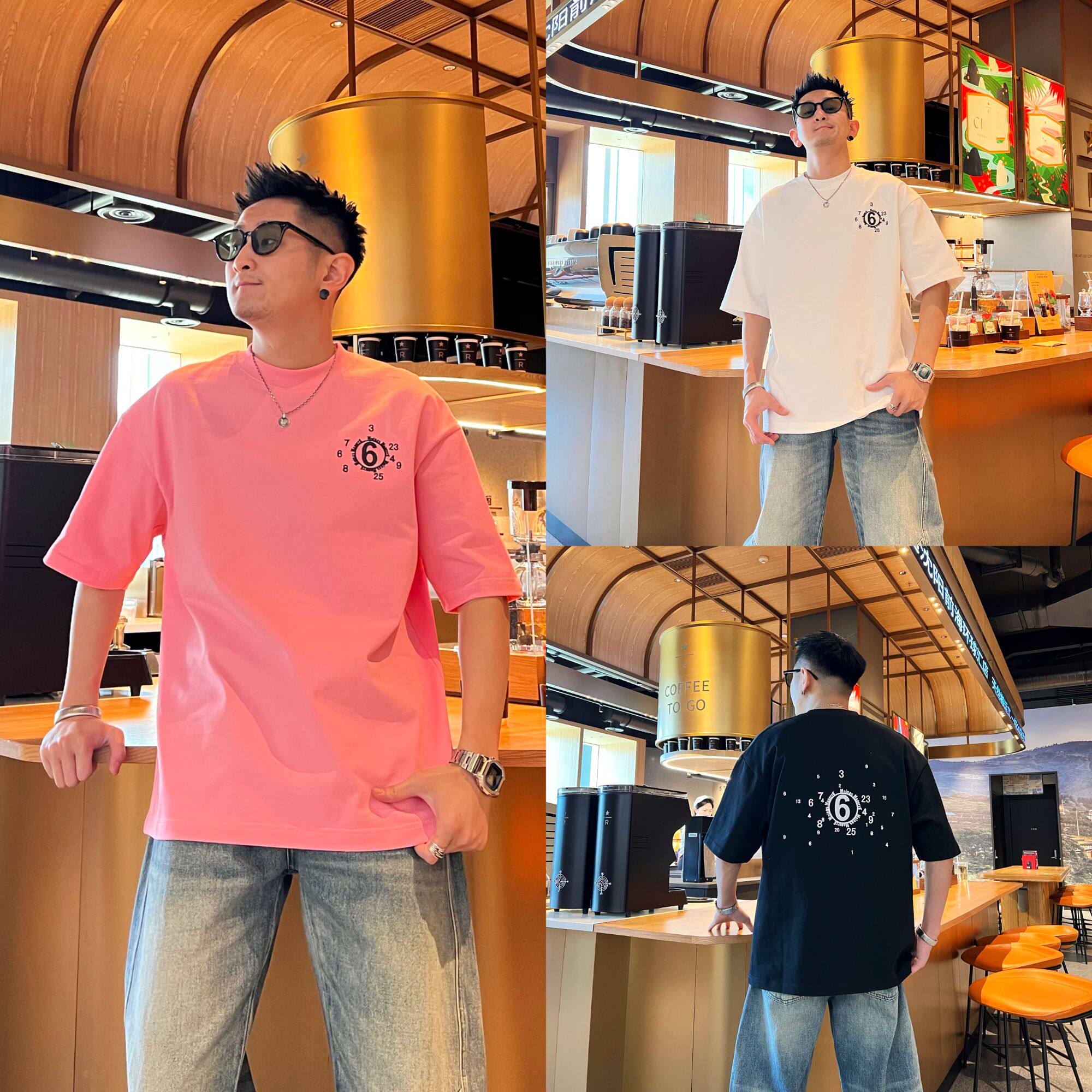 春季新款百搭时尚潮流重磅刺绣字母宽松圆领纯棉休闲男款短袖T恤