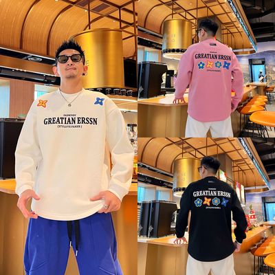 冬季新款百搭时尚潮流个性字母刺绣圆领套头长袖加绒加厚男款卫衣