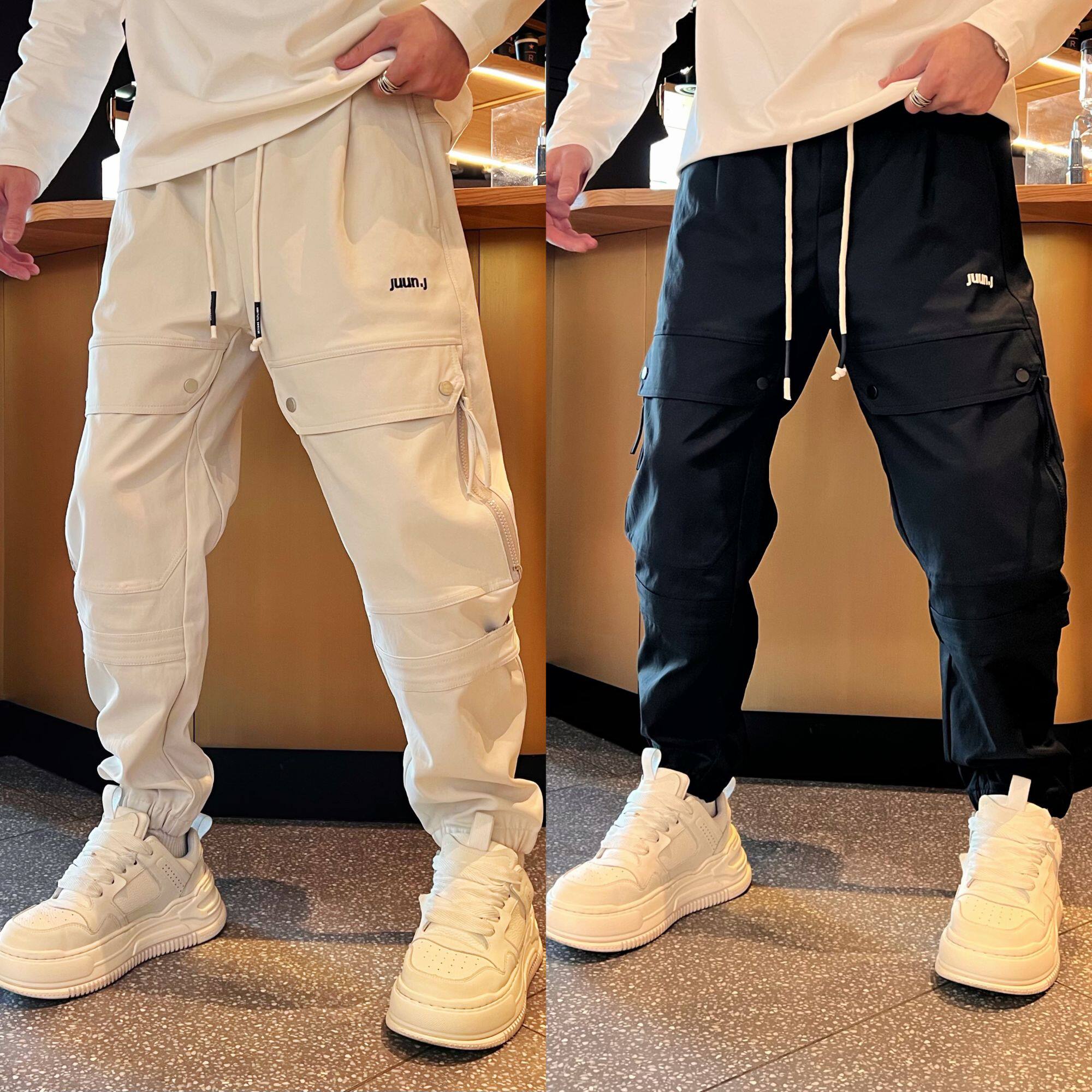 春季新款潮流个性百搭时尚宽松立体裁剪多口袋束脚男士休闲工装裤