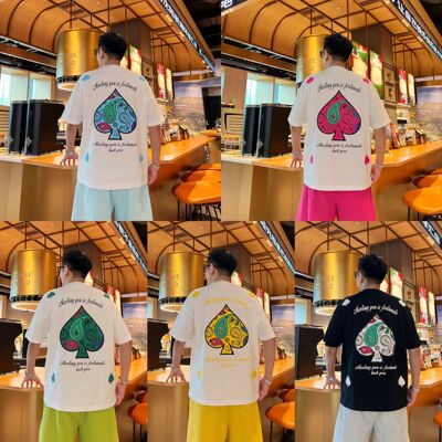 夏季美式休闲短袖T恤男潮流字母桃心印花宽松百搭简约情侣款上衣