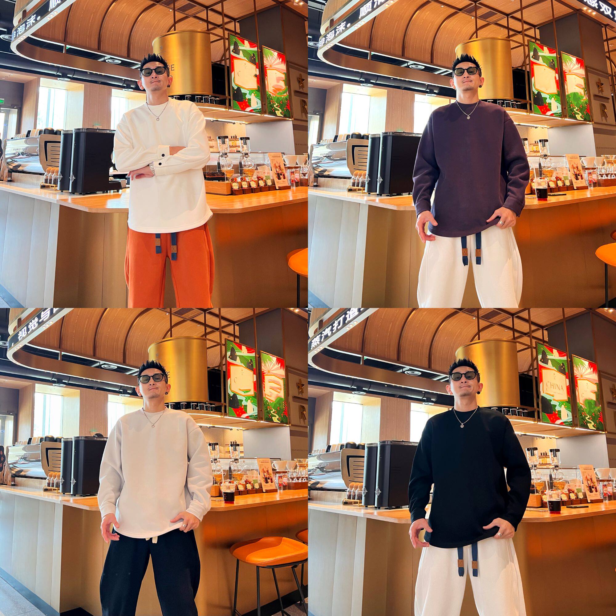 加绒新款百搭时尚潮流个性纯色男士秋季休闲宽松圆领套头卫衣
