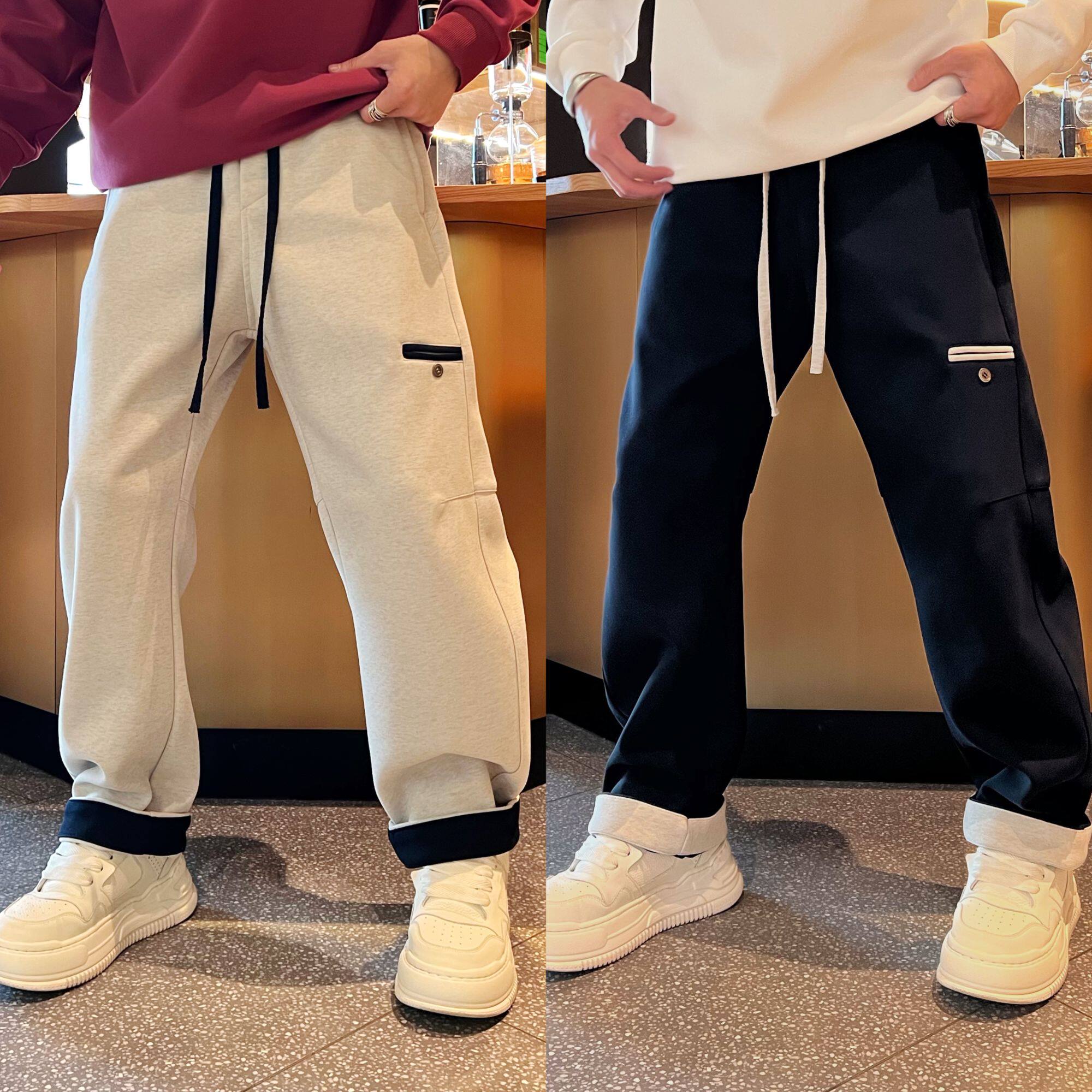 美式休闲直筒纯色百搭时尚宽松垂感简约拼接立体裁剪男款休闲裤