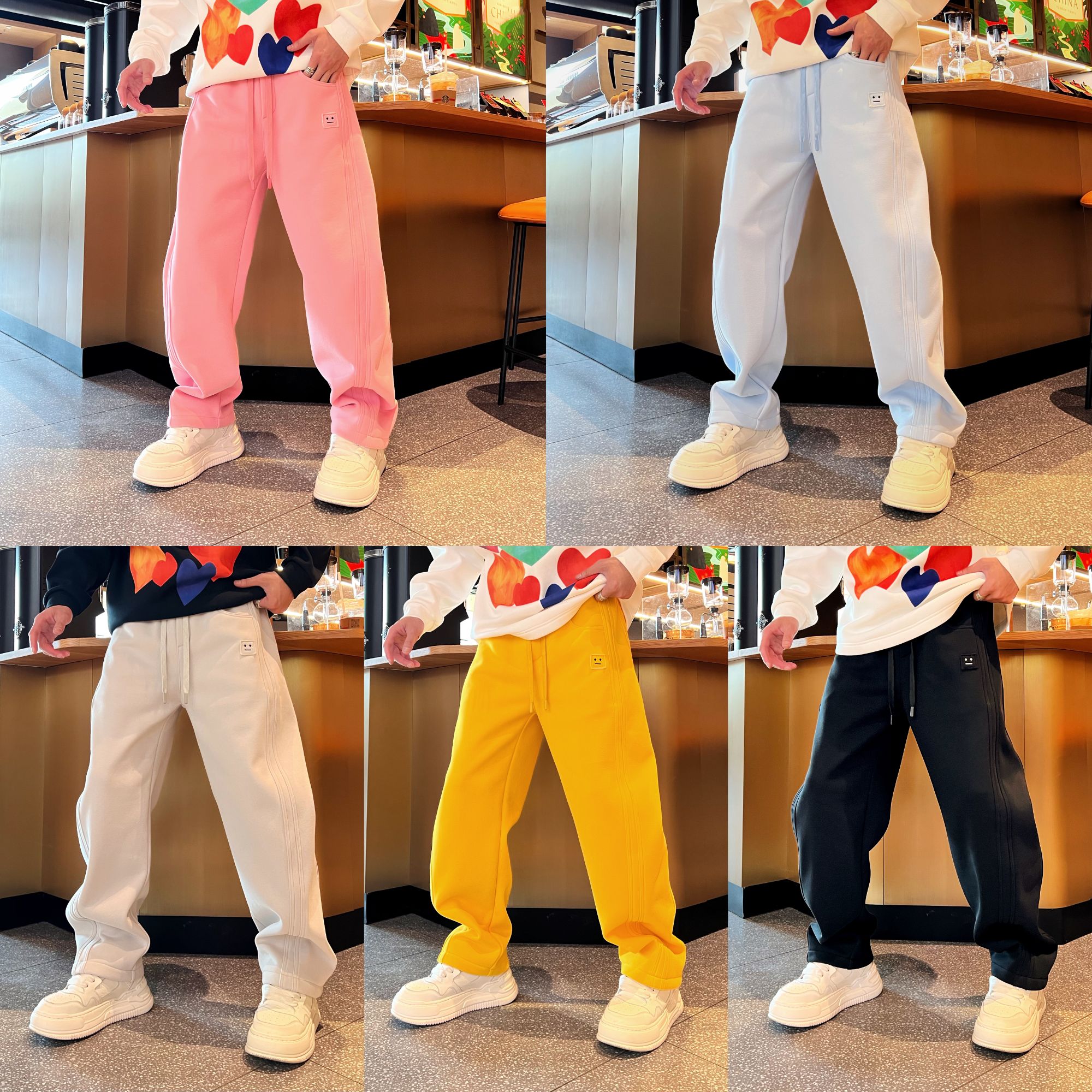 简约休闲百搭秋冬帅气拼接设计感个性贴布男士松紧腰加绒休闲裤