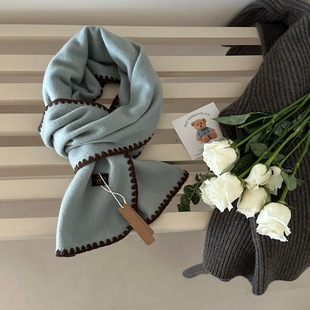 2025新款韩系高级感静谧蓝围巾女软糯糯青年保暖长款披肩围脖冬天