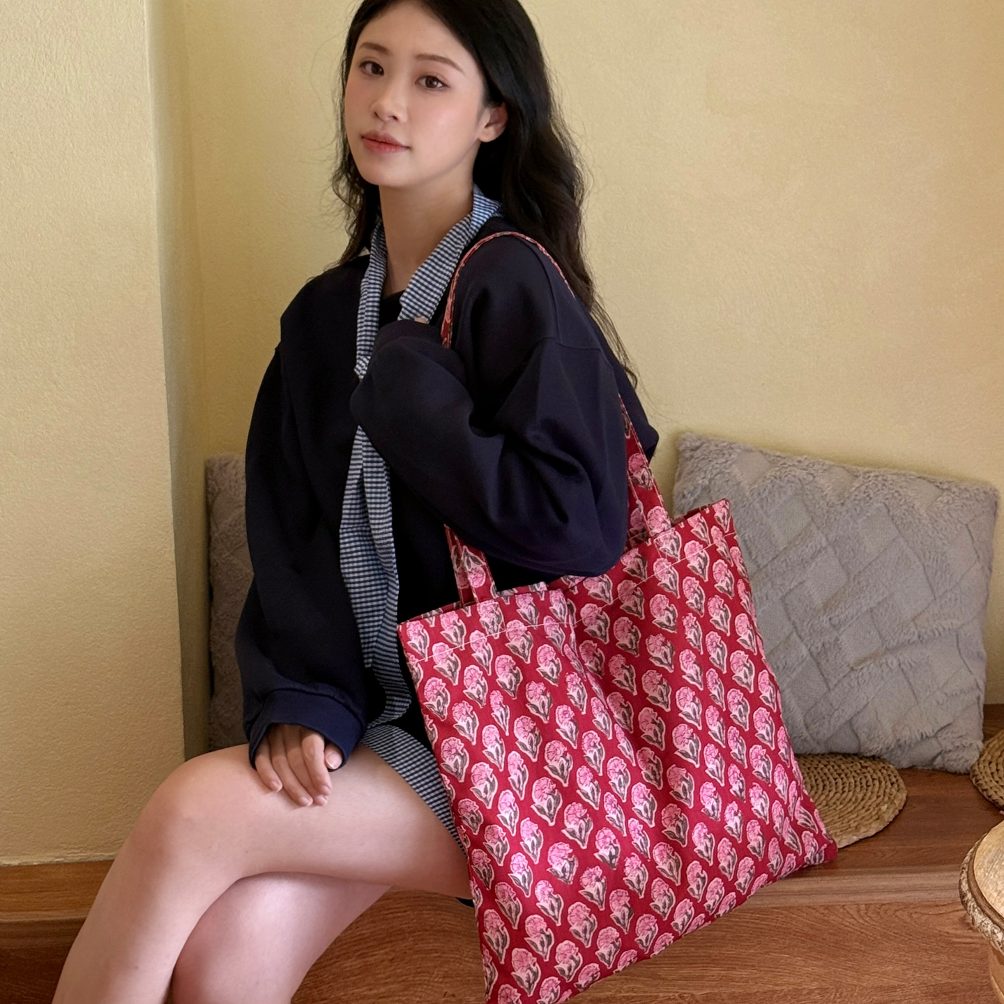 “心向原野”原创印度传统染色拓印布环保袋休闲大容量帆布包礼物