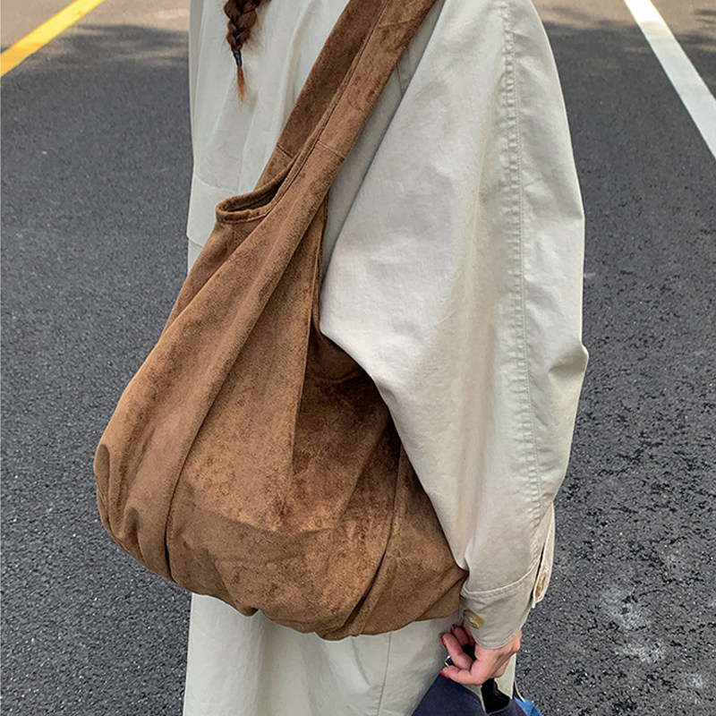 秋冬款韩国复古绒面ins风简约休闲女包包百搭手提单肩腋下托特包