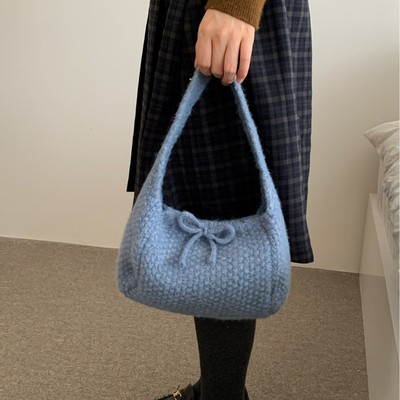 韩国ins博主同款精致小包包女单肩腋下包秋冬氛围感毛线手提包新