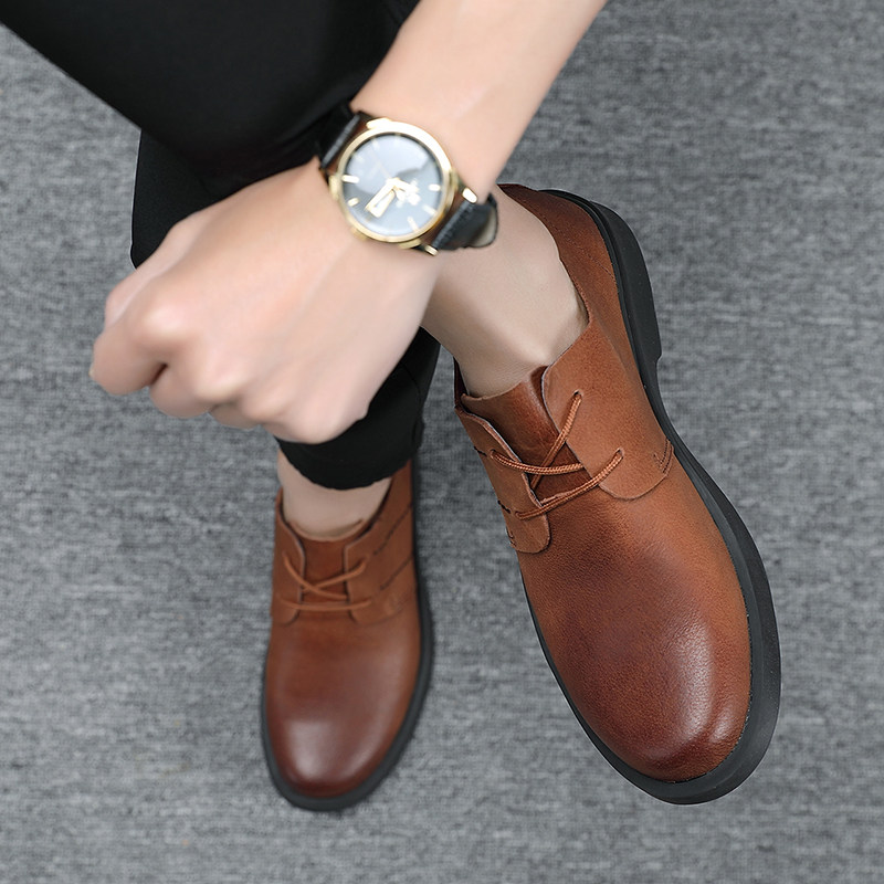 대외 무역 남성 캐주얼 가죽 신발 다재다능한 남성 신발 미끄럼 방지 둥근 발가락 남성 큰 발가락 신발  가죽 남성 부드러운 밑창 레이스 업 신발