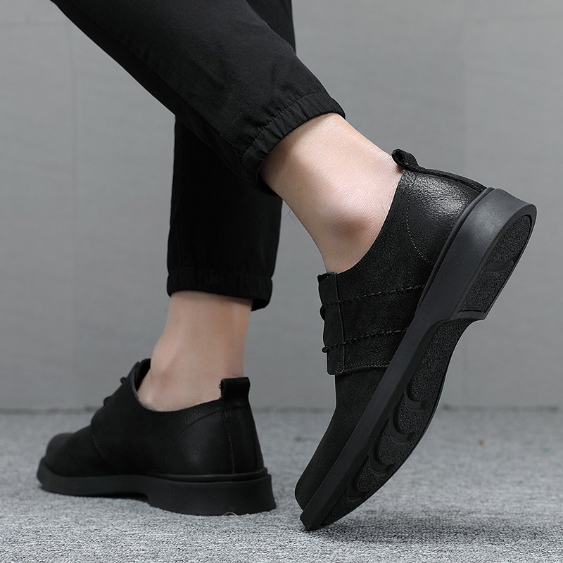 대외 무역 남성 캐주얼 가죽 신발 다재다능한 남성 신발 미끄럼 방지 둥근 발가락 남성 큰 발가락 신발  가죽 남성 부드러운 밑창 레이스 업 신발