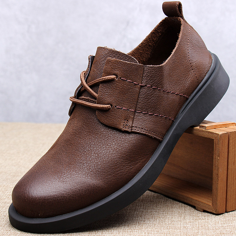 남성 캐주얼 신발 2024 새로운 통기성 캐주얼 가죽 신발 남성  가죽 부드러운 단독 레이스 업 수제 부드러운 가죽 신발 남성 신발