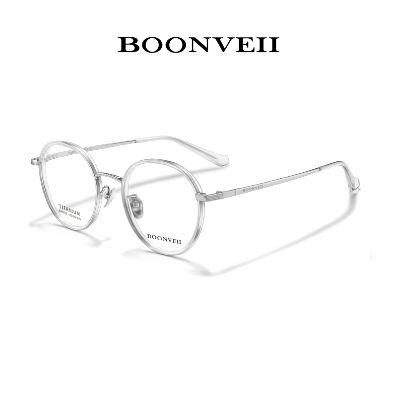 BOONVEII邦唯轻奢系列超轻纯钛小框圆框近视眼镜女可配高度数镜片