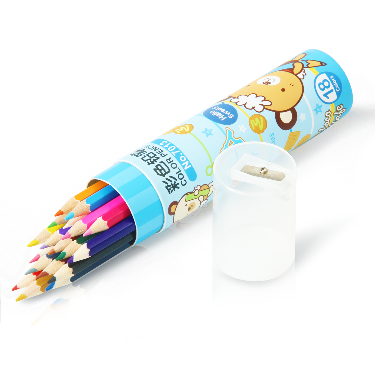 彩色铅笔 18色彩色可爱卡通创意桶装绘画铅笔带卷笔刀得力7013