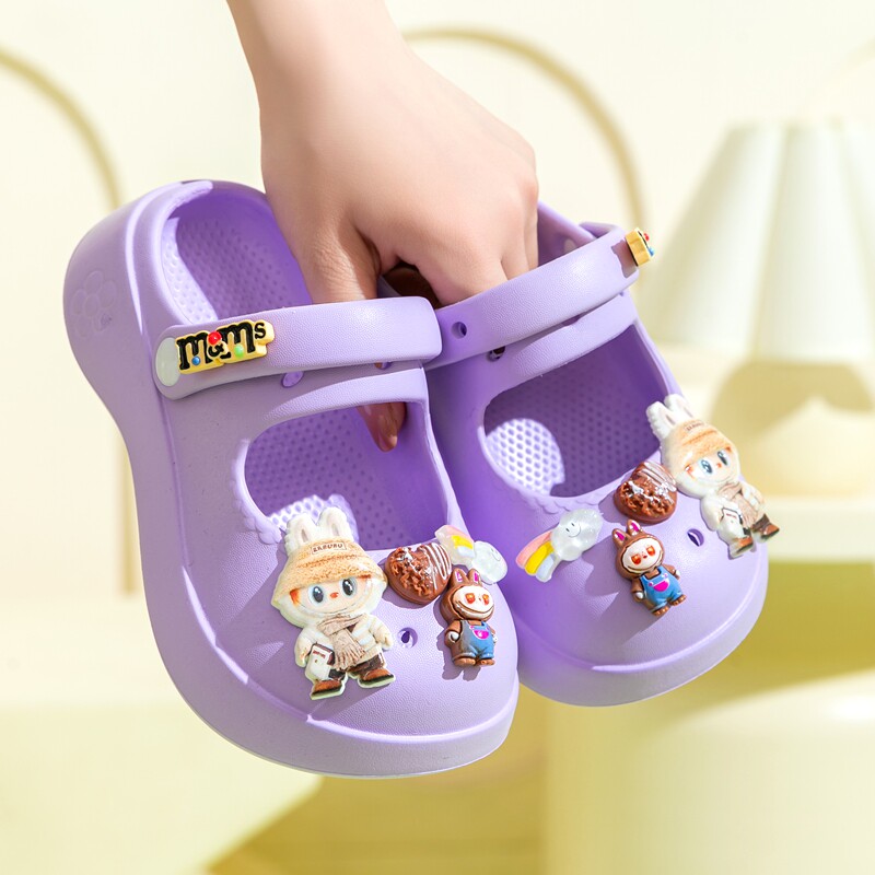 2026夏季拉布布新款女童拖鞋卡通玛丽珍包头洞洞鞋女孩海边沙滩鞋