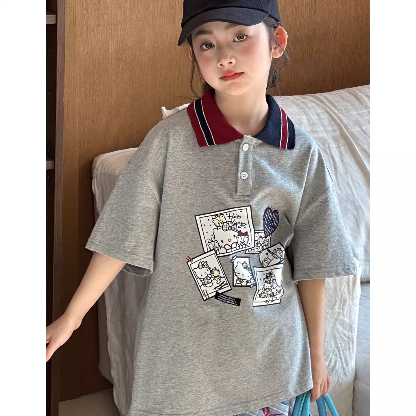 女童短袖T恤夏装2026新款女大童卡通印花POLO衫上衣12岁女孩体恤
