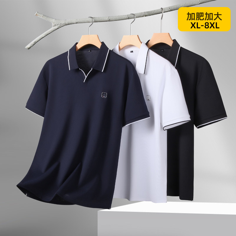 大码运动翻领短袖polo衫男装高级感爸爸夏装上衣加大加肥V领半袖T