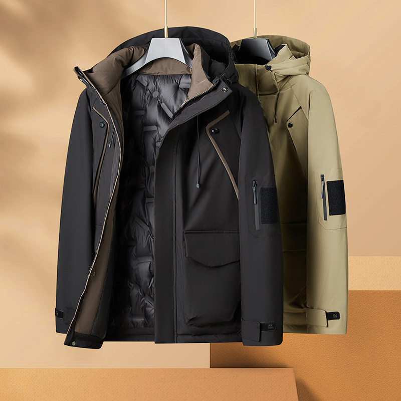 欧货连帽羽绒服男款冬季2024新款男士白鸭绒冲锋衣外套保暖防寒服