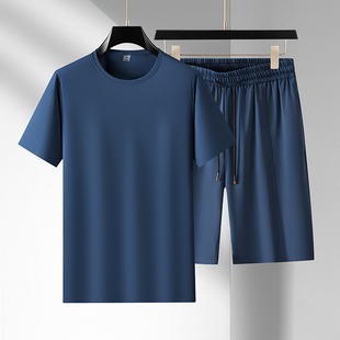 青年男生短袖短裤运动套装夏季跑步健身服加肥加大码宽松篮球衣胖