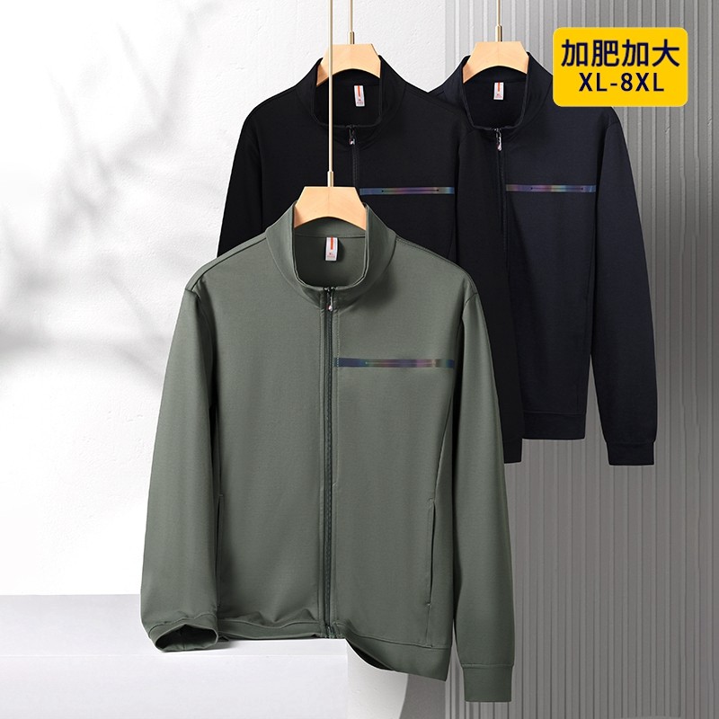 兴旺泰男士春秋新款宽松大码针织夹克外套胖子男款休闲开襟运动衫