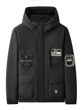 冬季新款男式加厚保暖工装棉衣外套胖子加肥大码休闲宽松棉服上衣