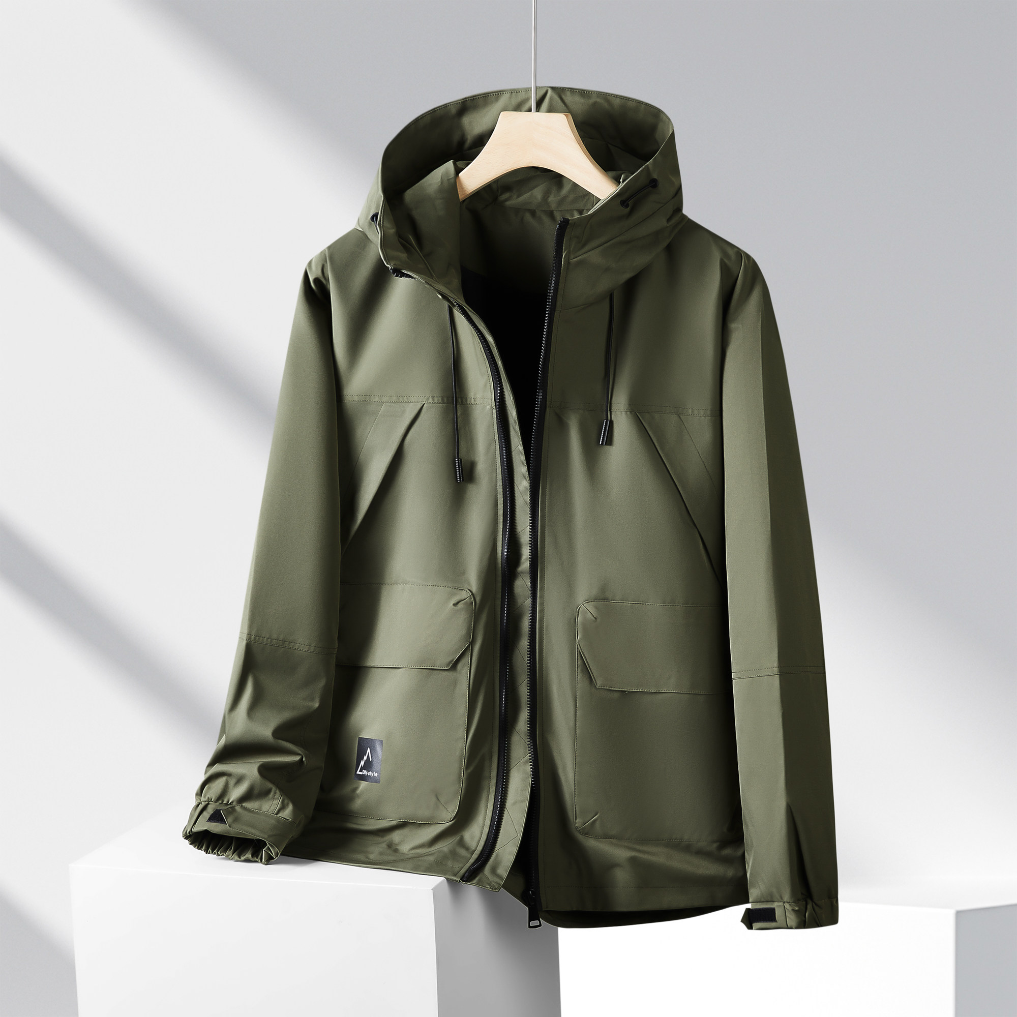 大码男装休闲外套春秋连帽夹克男加肥加大300斤胖子宽松中长风衣