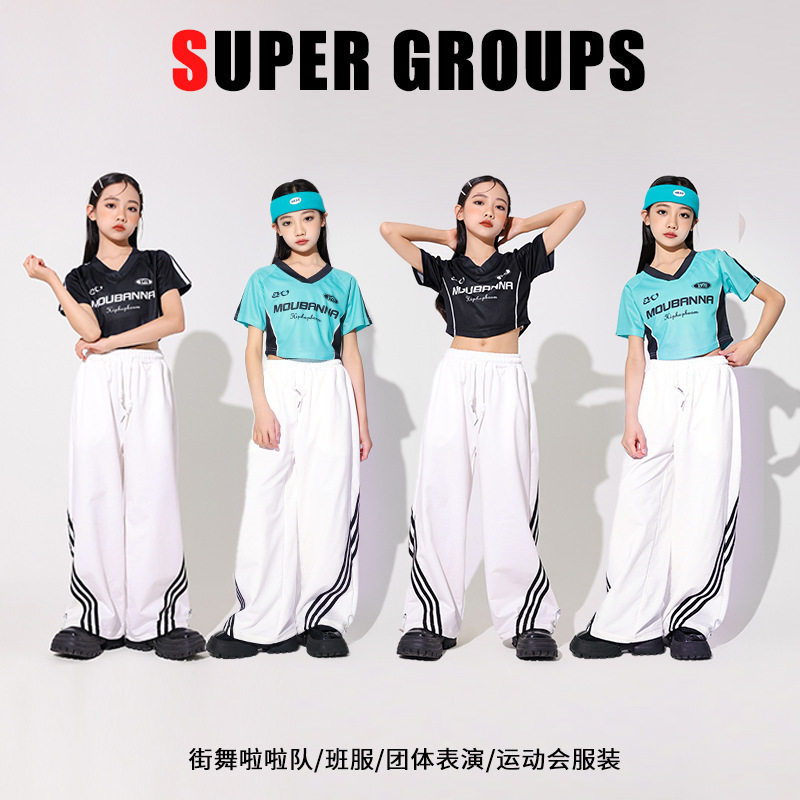 中小学生少儿童女孩潮服jazz爵士演出服夏季运动套装短袖走秀模特