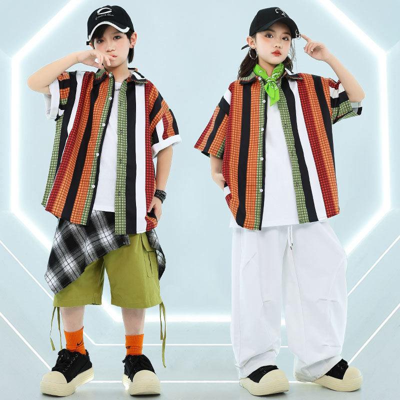 MTpop儿童街舞套装男童嘻哈走秀帅气popping外套架子鼓夏季表演服