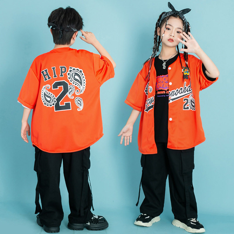 popping街舞潮服男套装酷炫hiphop短袖T恤夏儿童走秀演出服腰果花