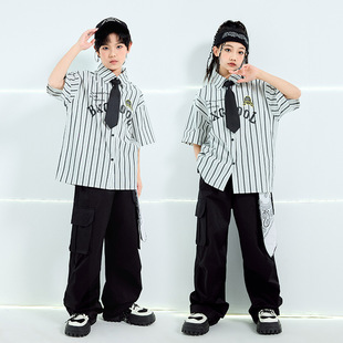 街舞popping儿童潮服短袖衬衣演出服男童套装hiphop童装少儿嘻哈