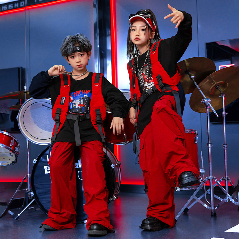 儿童演出服男童街舞bboy酷马甲架子鼓表演服女童bboy春秋长袖定制
